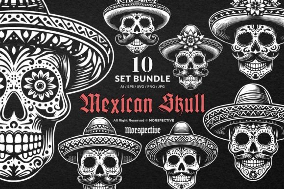 Download 10 Bundle Dark Art Mexican Skull Head - Mexican Collection