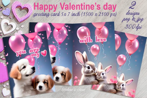 Download Valentines Animals on Greeting Cards Set - Greeting Collection