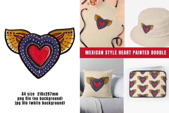 Download Mexican Style Painted Heart Doodle - Mexican Collection