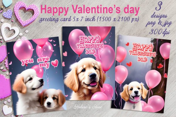 Download Cute Valentines Dog Greeting Cards Set - Greeting Collection