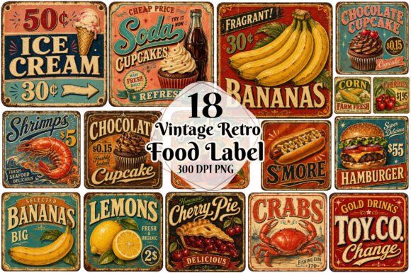 Download Vintage Retro Food Label &amp; Signage - Label Collection