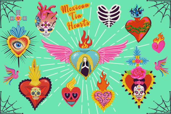 Download Mexican Tin Hearts Milagro Graphics - Mexican Collection